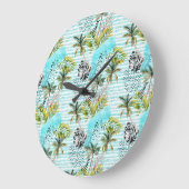 Grande Horloge Ronde Motif Abstrait de palmier aquarelle (Angle)