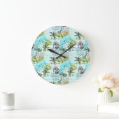 Grande Horloge Ronde Motif Abstrait de palmier aquarelle (Maison)