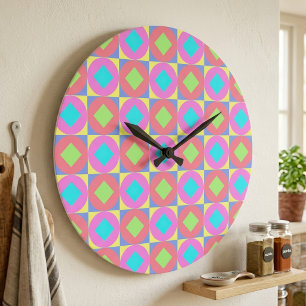 Grande Horloge Ronde Motif abstrait géométrique aux couleurs psychédéli
