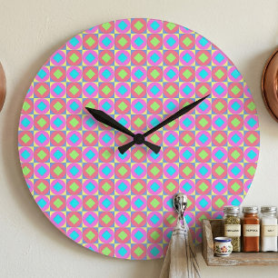 Grande Horloge Ronde Motif Abstrait Géométrique Psychédélique Vibrant