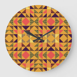Grande Horloge Ronde Motif Abstrait Memphis Pastel Triangle.