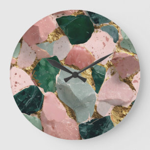 Grande Horloge Ronde Motif Abstrait Terrazzo avec accents Gold