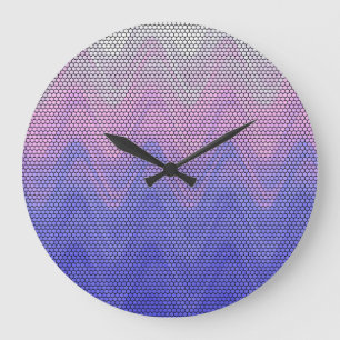 Grande Horloge Ronde Motif Abstrait Violet Rose Hexagone