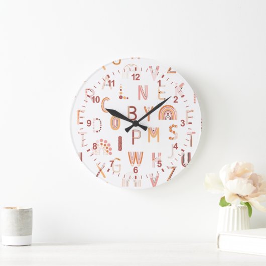 Grande Horloge Ronde Motif Alphabet arc-en-ciel amusant (Maison)