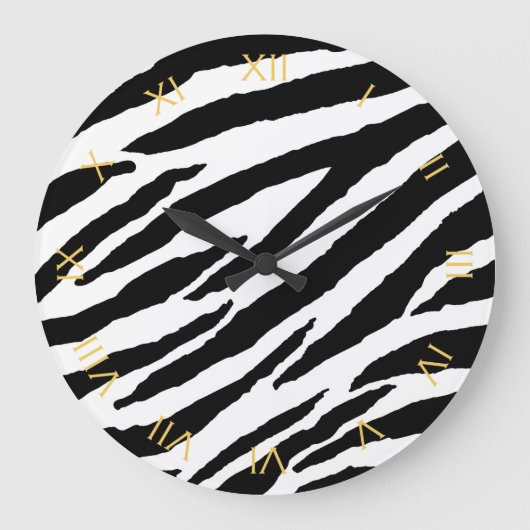 Grande Horloge Ronde Motif animal Zèbre noir et blanc tendance (Recto)