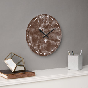 Grande Horloge Ronde Motif aquarelle abstrait marron foncé moderne