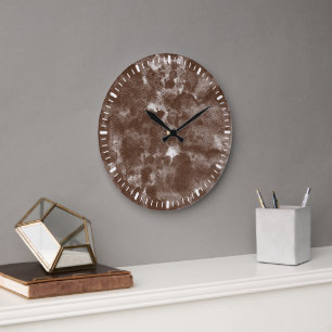 Grande Horloge Ronde Motif aquarelle abstrait marron foncé moderne