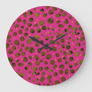 Grande Horloge Ronde Motif aquarelle avec peau Abstraite de Cheetah.