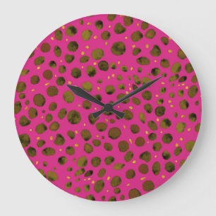 Grande Horloge Ronde Motif aquarelle avec peau Abstraite de Cheetah.