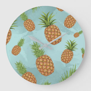 Grande Horloge Ronde Motif aquarelle d'ananas 2