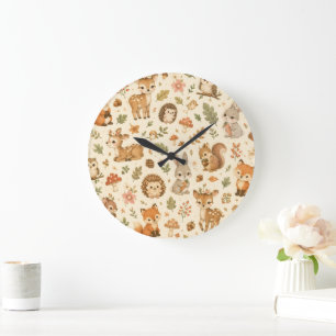 Grande Horloge Ronde Motif aquarelle d'animaux mignons de la forêt de b