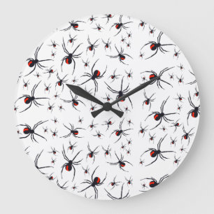 Grande Horloge Ronde Motif araignée rouge et noir