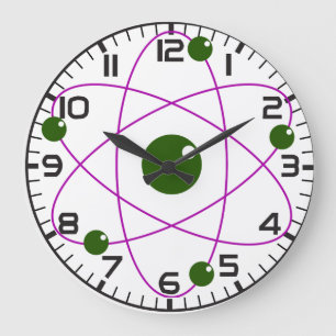 Grande Horloge Ronde Motif atomique inhabituel vert pourpre
