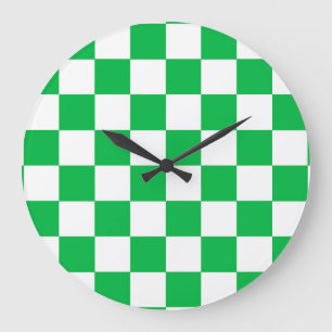 Grande Horloge Ronde Motif blanc À damiers blanc vert
