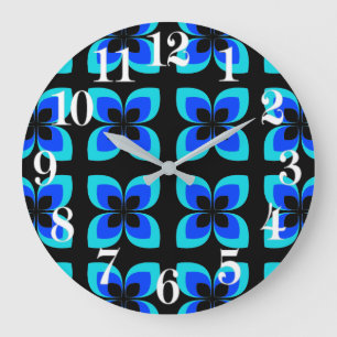 Grande Horloge Ronde Motif bleu bicolore