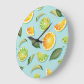 Grande Horloge Ronde Motif bleu citron vintage (Angle)