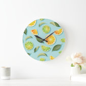 Grande Horloge Ronde Motif bleu citron vintage (Maison)