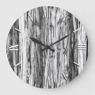 Grande Horloge Ronde Motif bois flotté - noir, blanc et gris