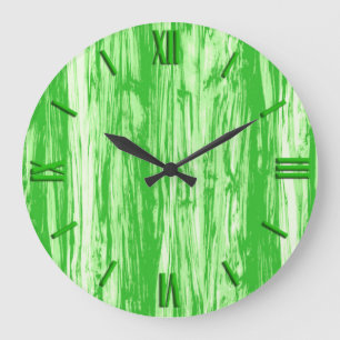 Grande Horloge Ronde Motif bois flotté - vert citron et blanc