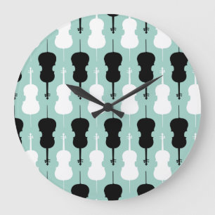 Grande Horloge Ronde Motif cello - Turquoise