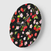 Grande Horloge Ronde Motif cerise 2 (Angle)