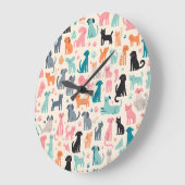 Grande Horloge Ronde Motif chien et chat sans couture (Angle)