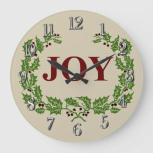 Grande Horloge Ronde MOTIF CLASSIQUE JOIE Houx et Baies COLÈRE