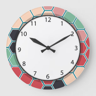 Grande Horloge Ronde Motif coloré de l'Hexagon moderne