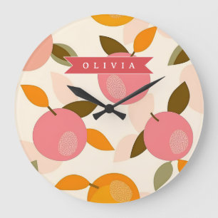 Grande Horloge Ronde Motif Coloré Personnalisé de Fraise d'Été