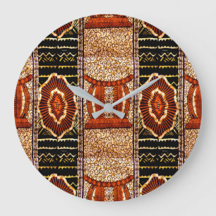 Grande Horloge Ronde Motif Culturel aux Teintes Neutres Chaudes
