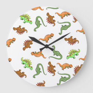Grande Horloge Ronde Motif Cute Dinosaur
