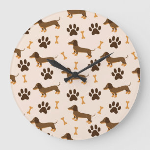 Grande Horloge Ronde Motif Dachshund : conception d'impression Vintage