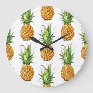 Grande Horloge Ronde Motif d'ananas d'été, design sans soudure.