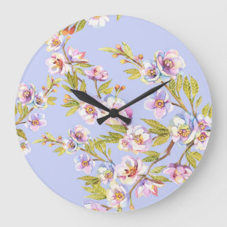 Grande Horloge Ronde Motif d'aquarelle Flower Pomme Cherry