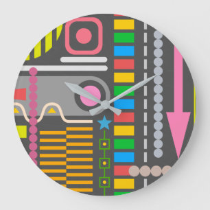 Grande Horloge Ronde Motif d'art abstrait coloré