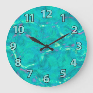 Grande Horloge Ronde Motif d'art abstrait de vert bleu d'Aqua