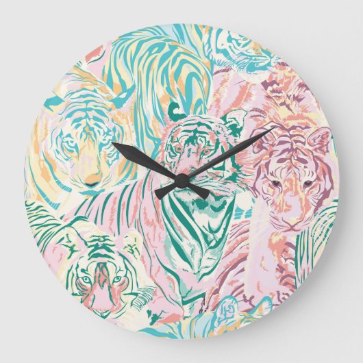Grande Horloge Ronde Motif d'art de Tiger couleur Pastel (Recto)