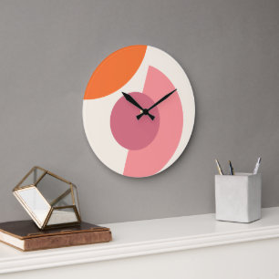 Grande Horloge Ronde Motif d'art mosaïque abstrait géométrique chic ave