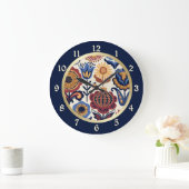 Grande Horloge Ronde Motif d'art populaire de fleurs nordiques (Maison)