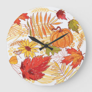 Grande Horloge Ronde Motif d'automne