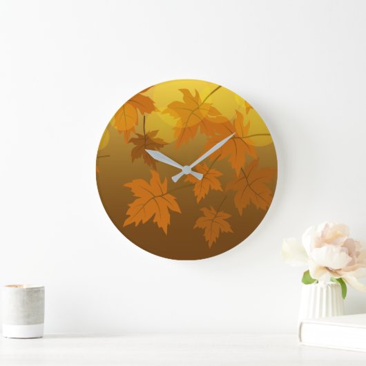 Grande Horloge Ronde Motif d'automne avec feuilles d'érable en chute et (Maison)