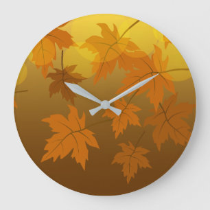Grande Horloge Ronde Motif d'automne avec feuilles d'érable en chute et