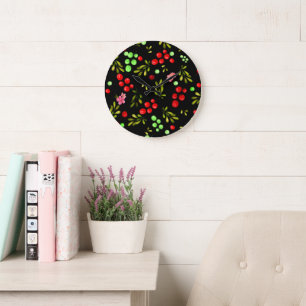 Grande Horloge Ronde Motif de Baies