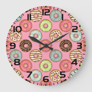 Grande Horloge Ronde Motif de beignets colorés Friandises mignonnes et 