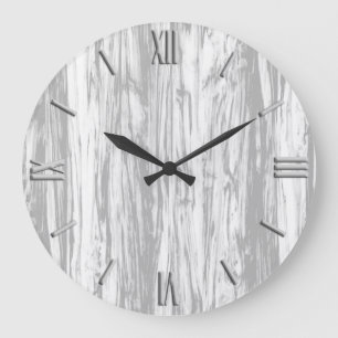 Grande Horloge Ronde Motif de bois de flottage - gris/gris et blanc