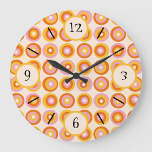 Grande Horloge Ronde Motif de cercles orange rétro du milieu du siècle
