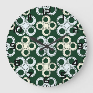 Grande Horloge Ronde Motif de cercles rétro géométriques