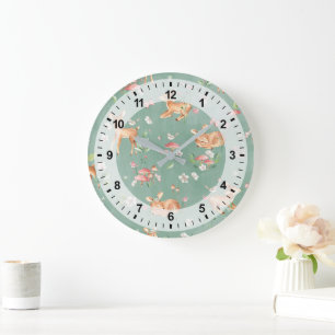 Grande Horloge Ronde Motif de cerfs à l'aquarelle