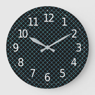 Grande Horloge Ronde Motif de chaîne de clôture bleu sarcelle moderne é