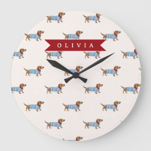 Grande Horloge Ronde Motif de chien Dachshund mignon et chic personnali
